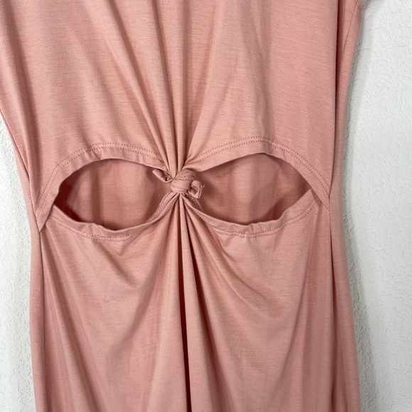 Pink twist front short sleeve tee shirt dress cut out crew neck boush size small - Picture 2 of 7